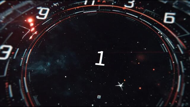 Futuristic sci-fi circular interface zooming through deep space