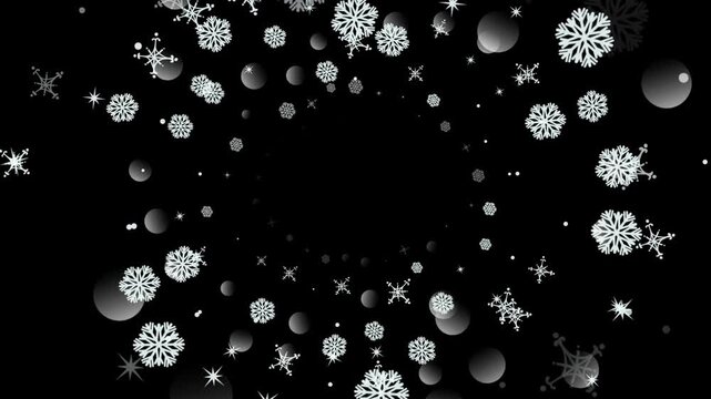 Snowflake Circle Frame Animation on Black Background, Winter Holiday Motion Graphic Border for Christmas Video Projects