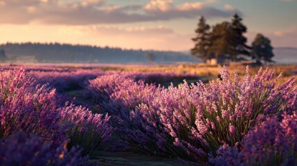 Obraz premium lavender field at sunset