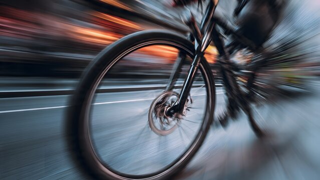 Motion blur of bicycle wheel in motion.