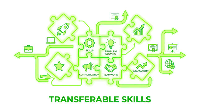 Transferable Skills Concept - Puzzle Pieces with Icons, Business Growth, Teamwork, Idea
