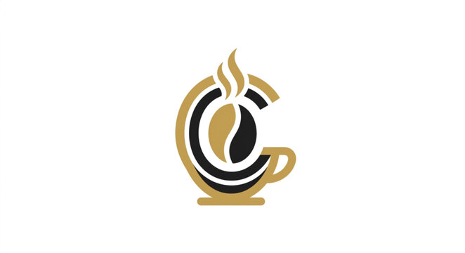 Coffee cup logo with bean and steam abstract design.