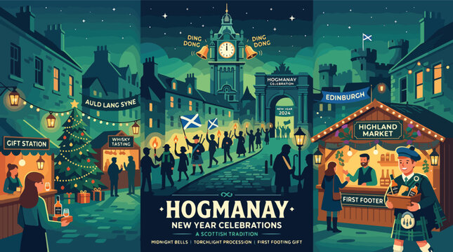 Hogmanay New Year Celebration Street Scene.