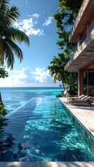 Obraz premium A serene infinity pool overlooking a turquoise ocean (53)