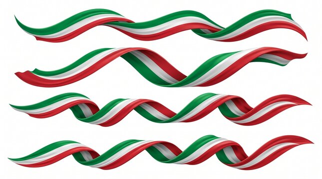 Italy Flag Waving Ribbons Set Isolated on White Background