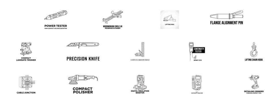 Industrial Tools and Construction Equipment Icon Set