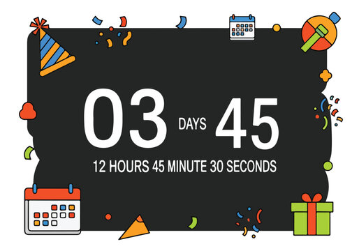 A countdown timer with colorful decorations