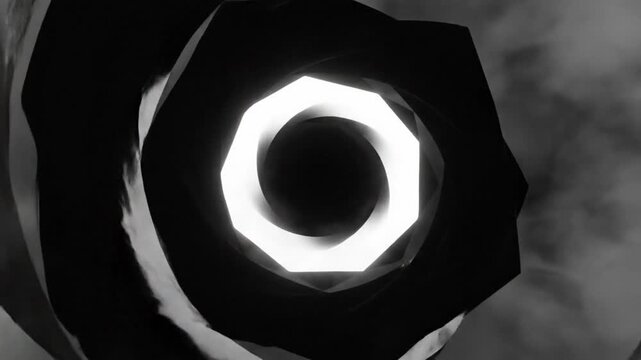 Abstract geometric tunnel rotating in a loop creating an endless portal animation with white lights