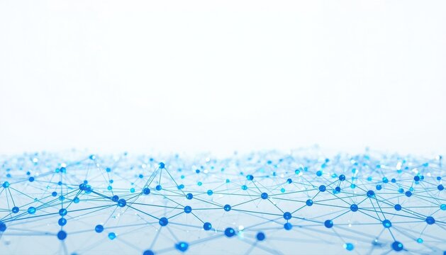 Abstract blue data grid network on white background showing connected nodes with technology abstract communication background structure geometric computing internet infrastructure information