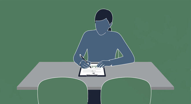 Focused individual taking notes at a clean desk setup.