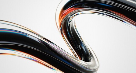 3d iridescent liquid glass ribbon wave line with neon rainbow light texture on abstract black background. 3D illustration.Holographic gradient water flow with speed motion effect. Digital tech banner. © Mehboob
