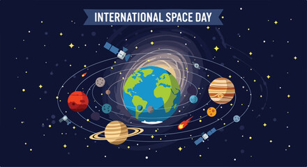 A colorful illustration of the solar system with planets and satellites © Jeremy
