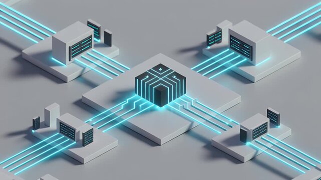 Abstract Futuristic Network Architecture with Glowing Blue Data Streams