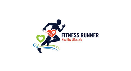 Fototapeta premium Fitness Runner Logo Design with Heart and Leaf Elements