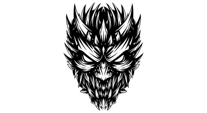 Menacing spiked demon mask vector illustration.