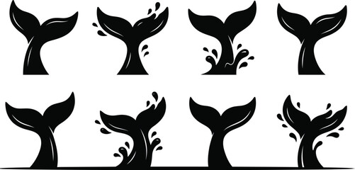 Whale Tail Silhouettes With Water Splashes Black Vector Illustration © Nilufasultana