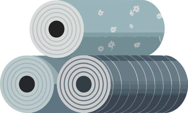 Rolled yoga mats, stacked, various shades of blue, white accents, floral pattern rolled mats stacked mats