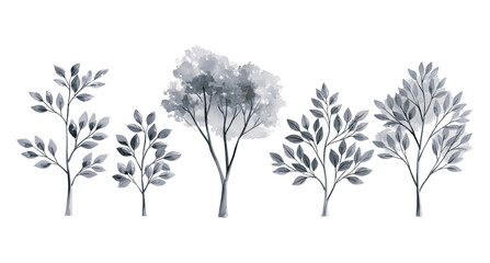 Obraz premium Set of watercolor trees with leaves on transparent background