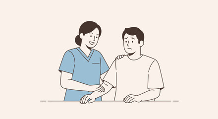 Fototapeta premium Nurse comforting worried patient, healthcare support, empathy, medical assistance, patient care