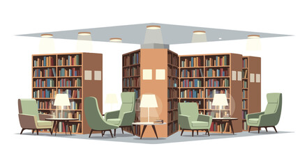 A cozy library corner with bookshelves and seating © Jinbe