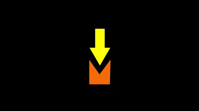 Download button icon. Bouncing up and down coral and yellow arrow with a black background. Upload arrow icon animation on 4k video.