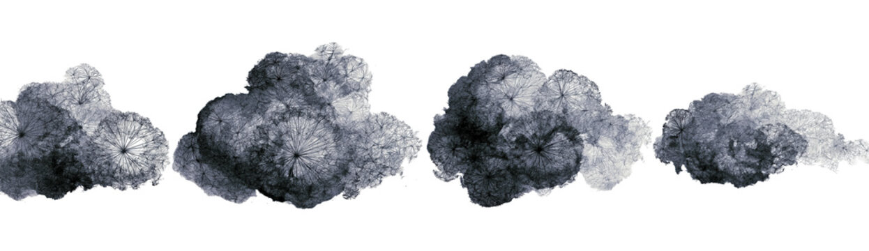 Watercolor gray clouds set on transparent background