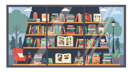 A cozy library with bookshelves and a comfortable reading nook © Jinbe