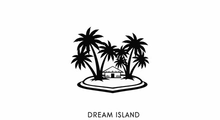 Fototapeta premium Black silhouette of a small island with palm trees and a hut