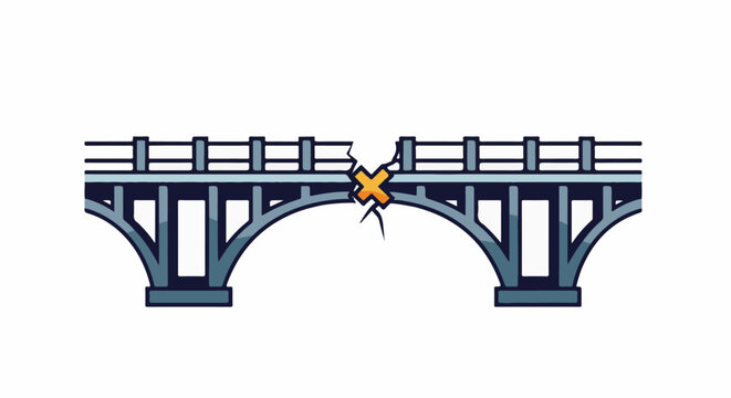 Broken bridge with an orange cross at the fracture