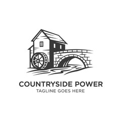 Fototapeta premium Detailed vintage-style logo suitable for farms, local heritage sites, or sustainable energy projects.