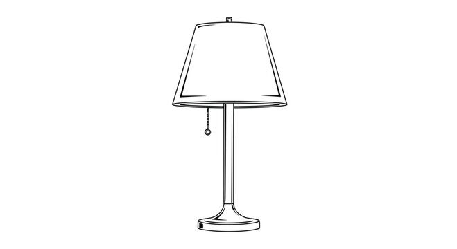 Simple sketch of a classic table lamp with shade and pull chain, isolated on white background.