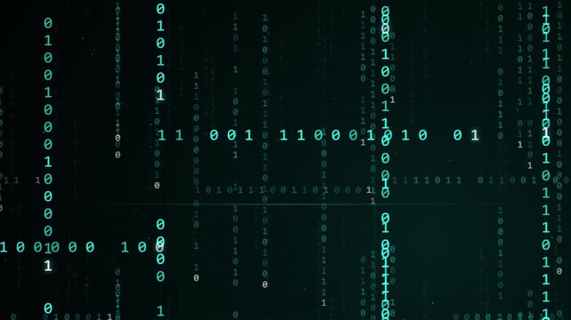 green digital glitch binary matrix