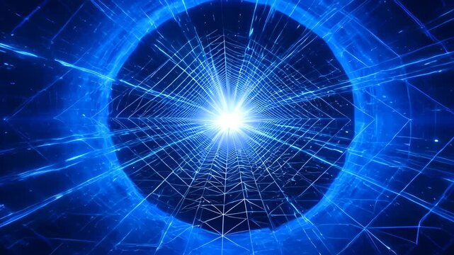 Digital abstract background concept network blue light radial web futuristic tunnel pattern energy glow geometric starfield technology space perspective symmetry data connection innovation SEO