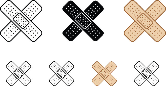 Bandage icon set vector illustration of medical plaster first aid adhesive tape injury protection care and healthcare elements