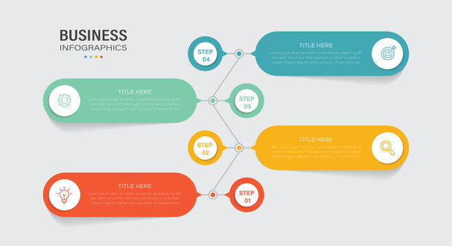 Modern business template Infographic element. 4 step diagram information graphic. Flat simple Infographics design template. Presentation graph.
