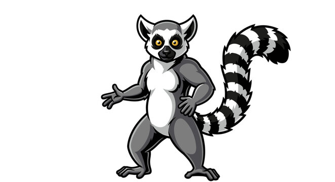 Friendly ring-tailed lemur cartoon character gesturing with hands
