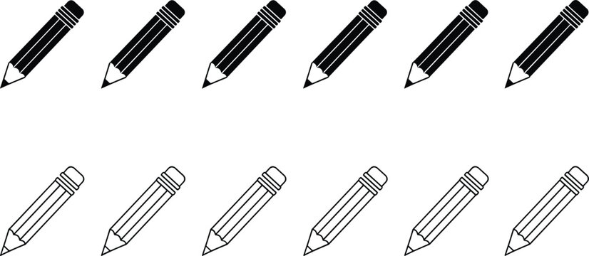 Pencil drawing tool icon set vector design for school student education write learning sketch edit creative project tool