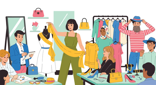A fashion design team works together in a studio