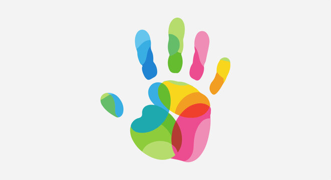 Colorful handprint graphic with transparent overlapping shapes