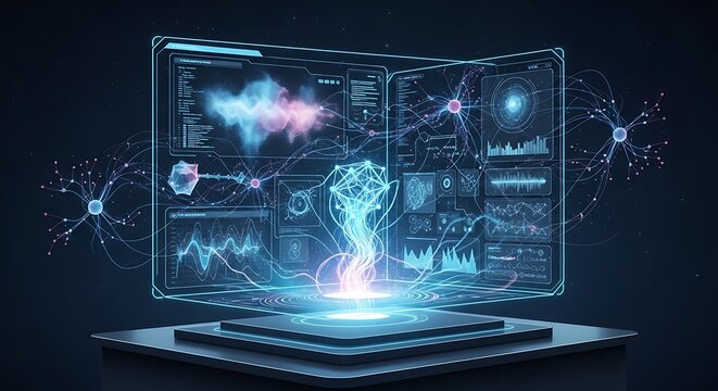 Abstract digital network technology visualization concept.