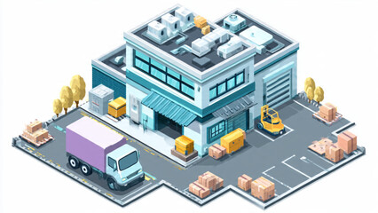 Fototapeta premium Modern Commercial Building with Loading Dock and Parking Area.