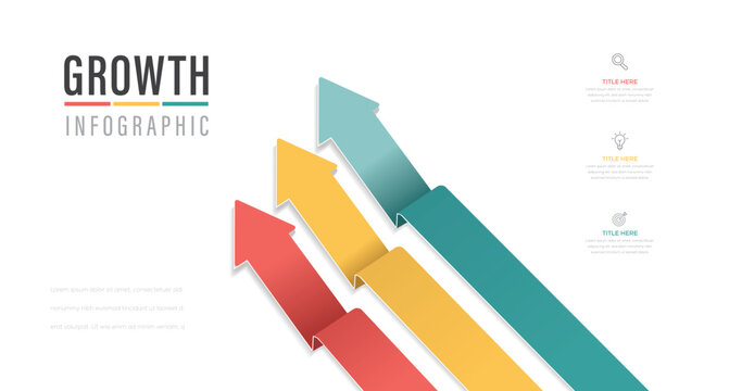 Modern 3 step growth arrow Infographic template design. Vector business banner presentation. Business process. 