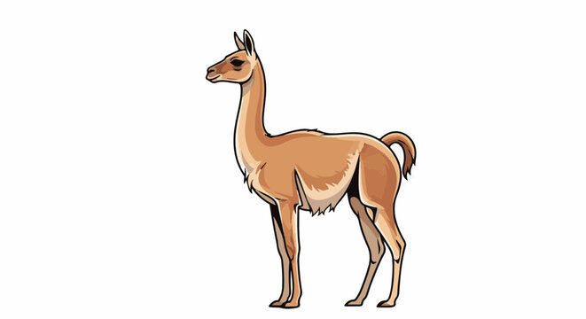 Digitally rendered brown guanaco standing in profile on white background