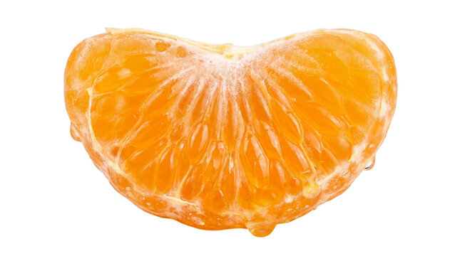 Fresh mandarin orange segment isolated on transparent background
