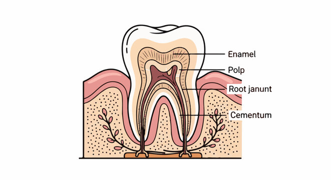 Diagram illustrating the internal structure of a human tooth with labeled components