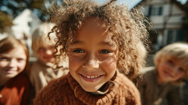 children smiling outdoors on a sunny day