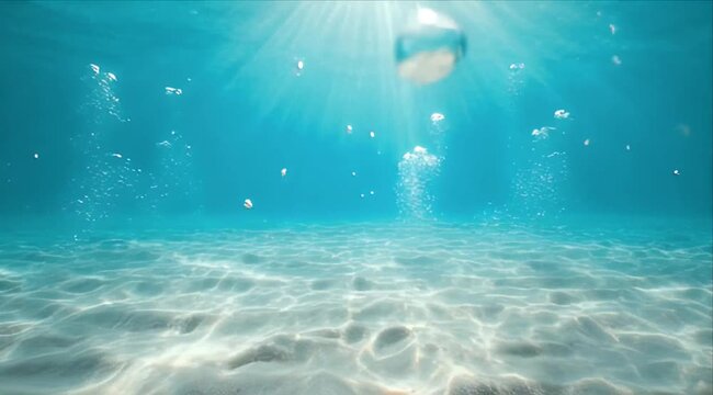 Nature underwater ocean sea sunlight water bubble sand wave nature blue tranquil scene with gentle ripple pattern seafloor and shimmering rays over clear turquoise water creating calm peaceful dreamy