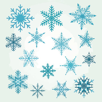 A cluster of blue snowflakes on a light blue background
