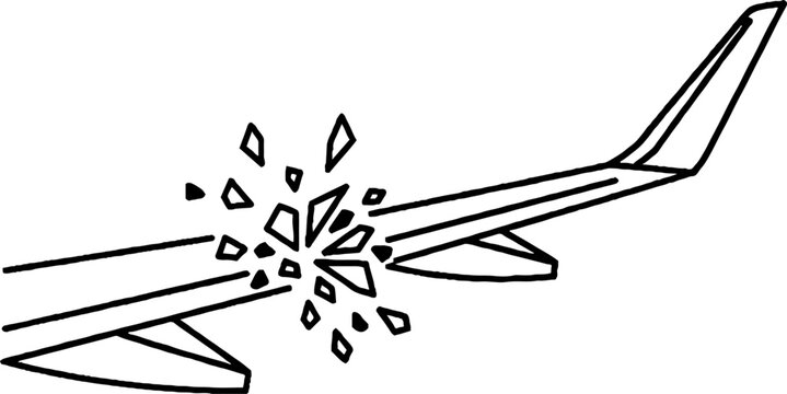 Broken airplane wing with shattered glass illustration vector.