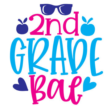 2nd Grade Back to School Colorful Hand Lettering with Apple and Sunglasses
